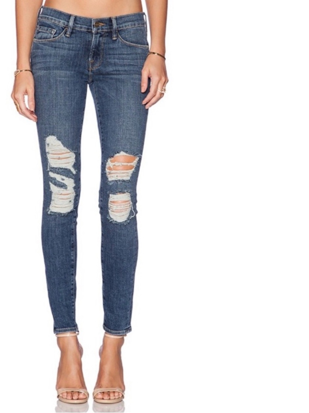 Frame Distressed Skinny Jeans - Blue Le Skinny Jeanne in Seville